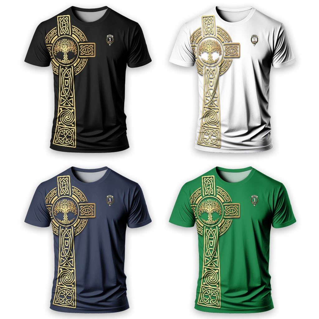 Cathcart Clan Mens T-Shirt with Golden Celtic Tree Of Life - Tartanvibesclothing