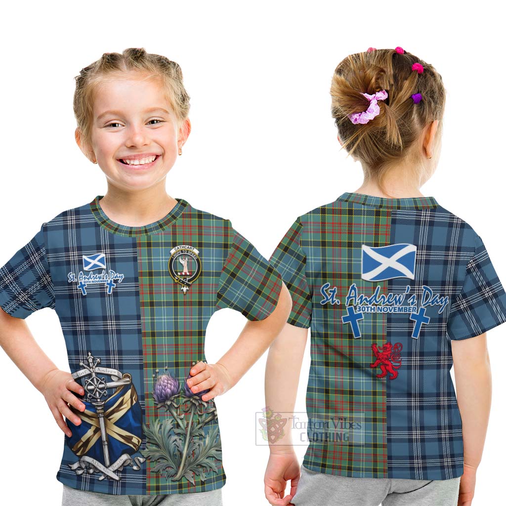 Tartan Vibes Clothing Cathcart Tartan Kid T-Shirt Happy St. Andrew's Day Half Tartan Style