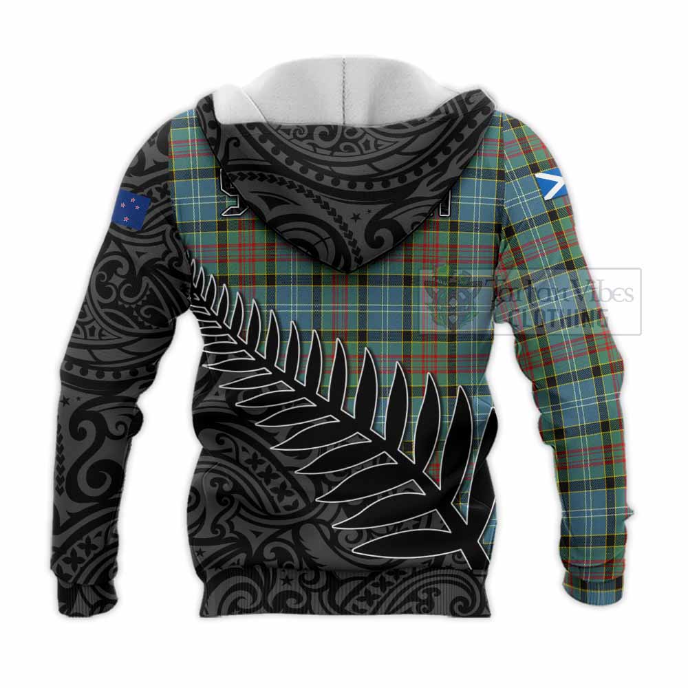 Tartan Vibes Clothing Cathcart Crest Tartan Knitted Hoodie with New Zealand Silver Fern Half Style