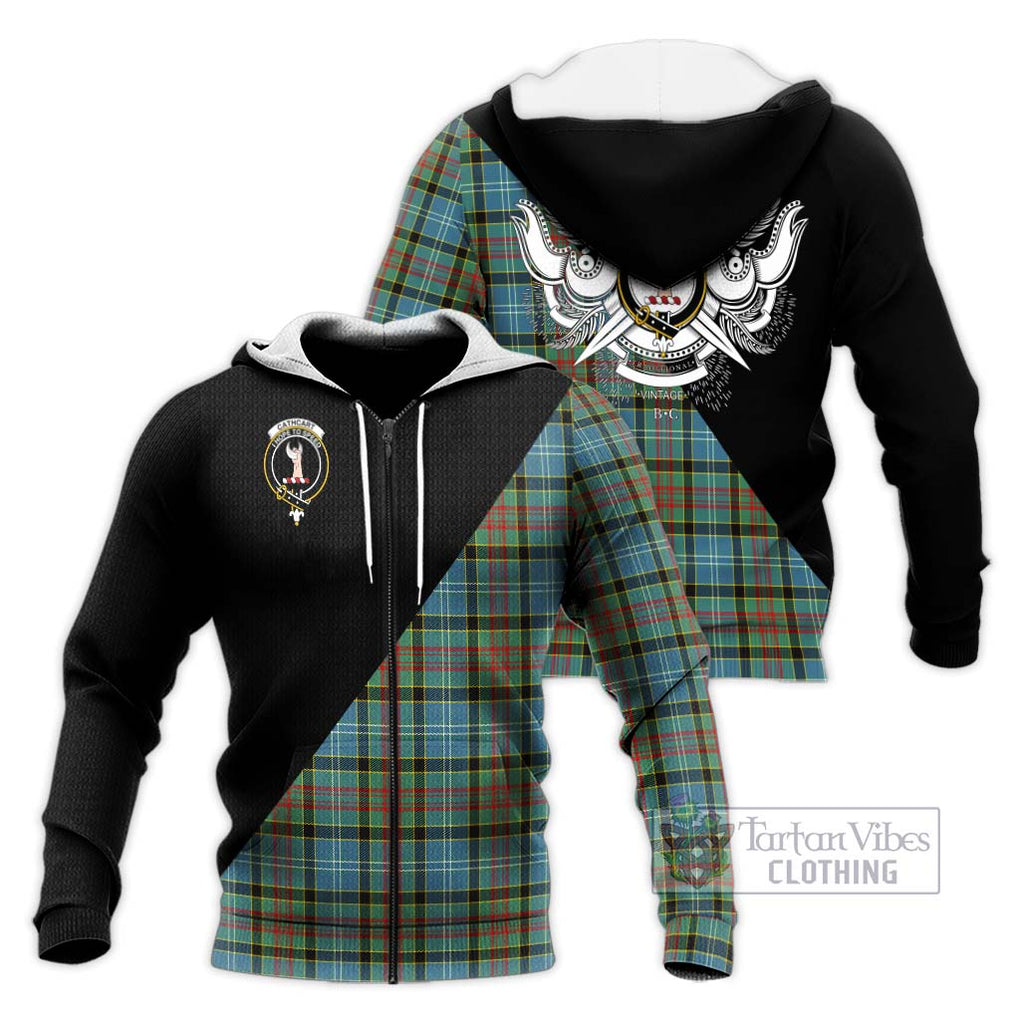 Cathcart Tartan Knitted Hoodie with Family Crest and Military Logo Style Unisex Knitted Zip Hoodie - Tartanvibesclothing Shop