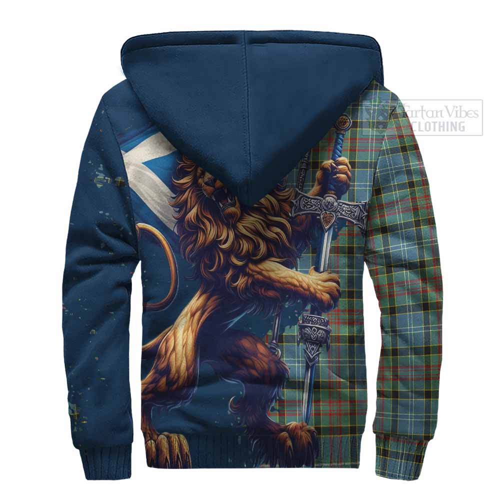 Tartan Vibes Clothing Cathcart Tartan Family Crest Sherpa Hoodie with Scottish Majestic Lion