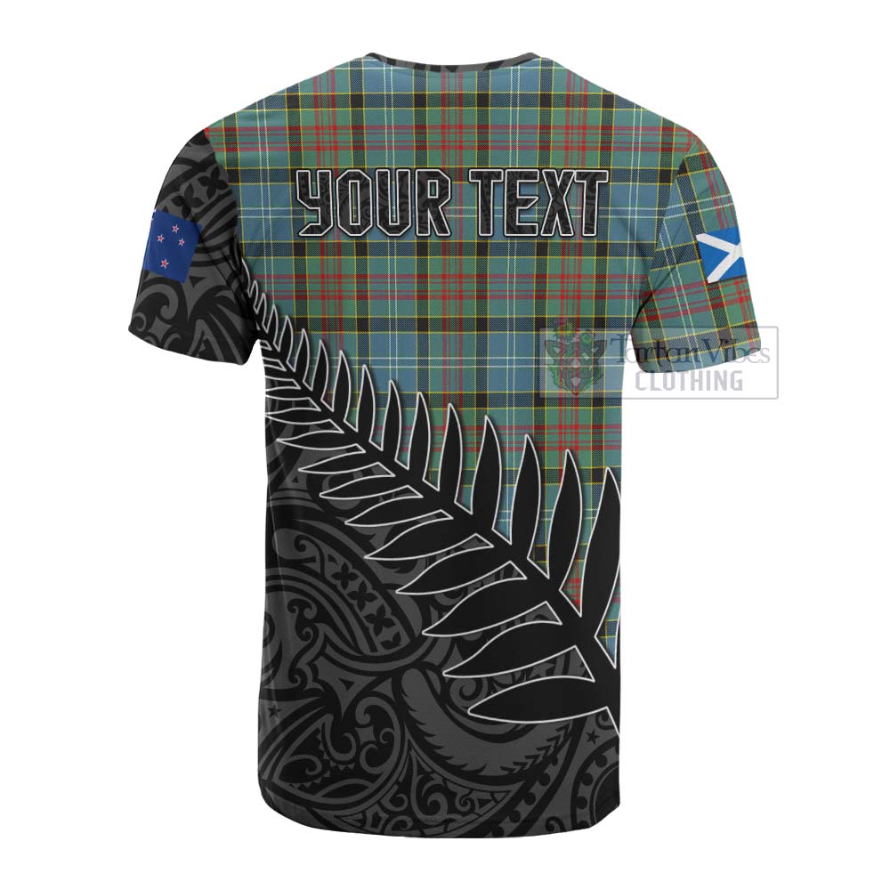 Tartan Vibes Clothing Cathcart Crest Tartan Cotton T-shirt with New Zealand Silver Fern Half Style