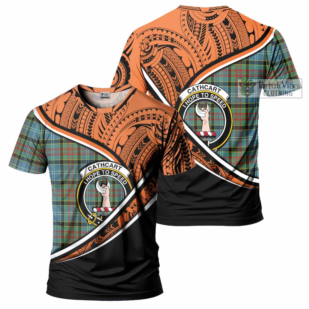 Tartan Vibes Clothing Cathcart Crest Tartan T-Shirt with Maori Tattoo Style - Orange Version