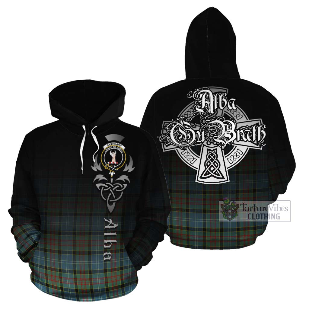 Tartan Vibes Clothing Cathcart Tartan Cotton Hoodie Featuring Alba Gu Brath Family Crest Celtic Inspired