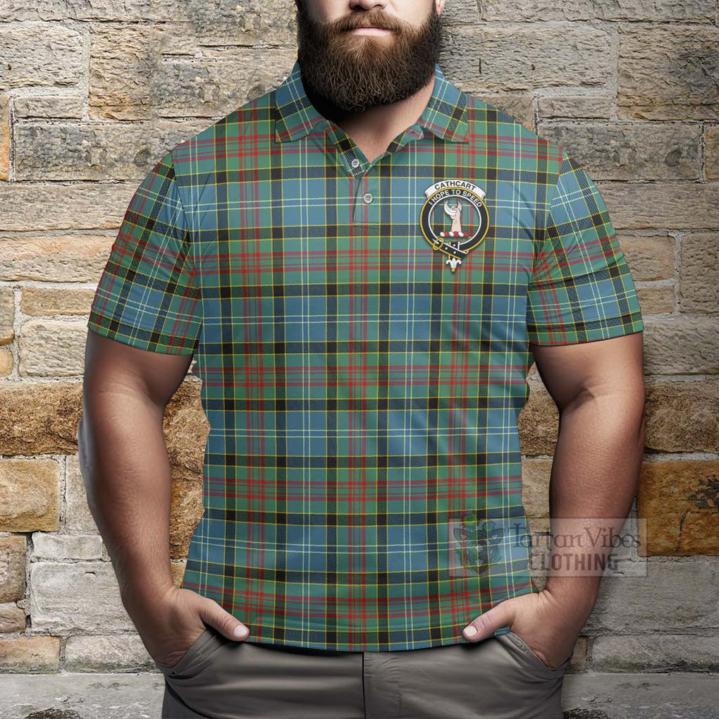 Tartan Vibes Clothing Cathcart Tartan Polo Shirt with Family Crest and Bearded Skull Holding Bottles of Whiskey