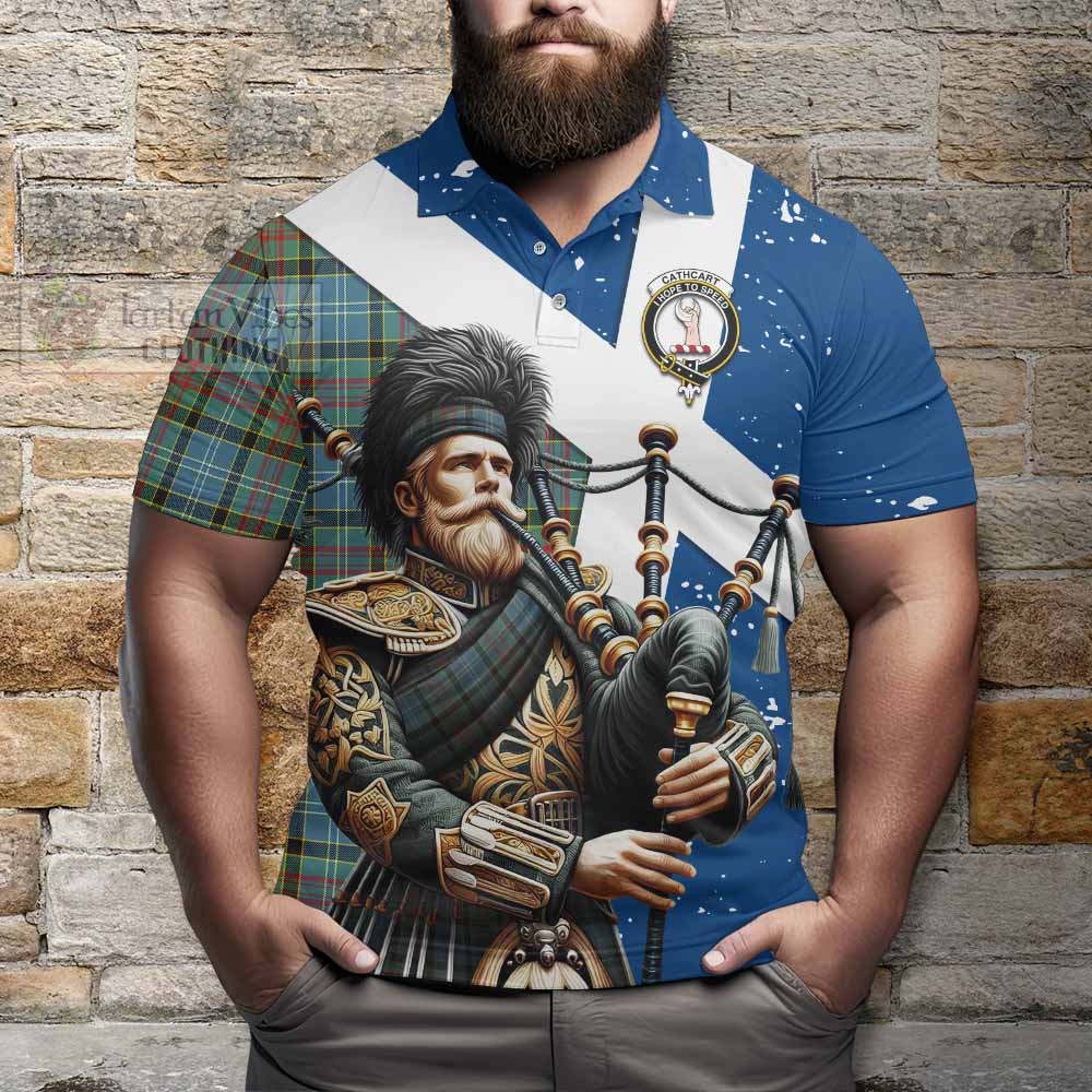 Tartan Vibes Clothing Cathcart Tartan Polo Shirt with Family Crest Scottish Bagpiper Vibes