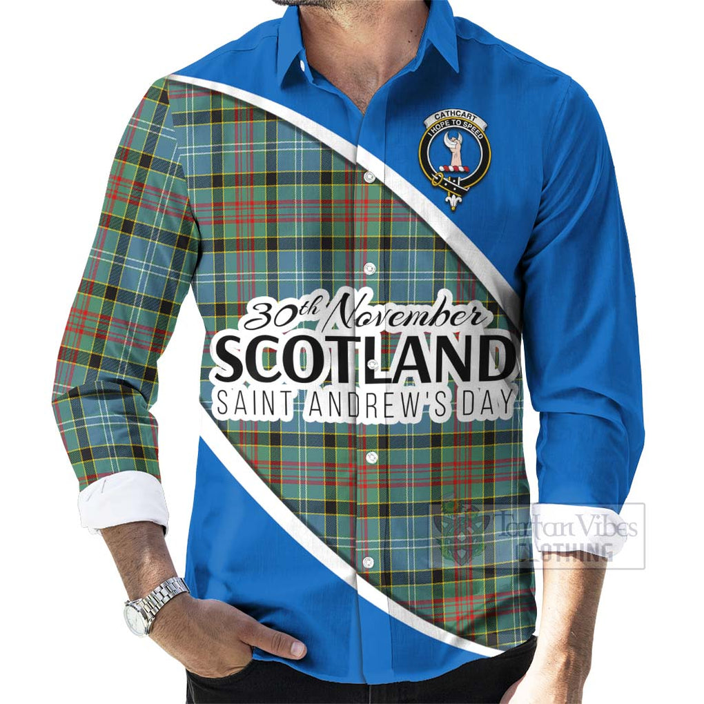 Tartan Vibes Clothing Cathcart Family Crest Tartan Long Sleeve Button Shirt Celebrate Saint Andrew's Day in Style