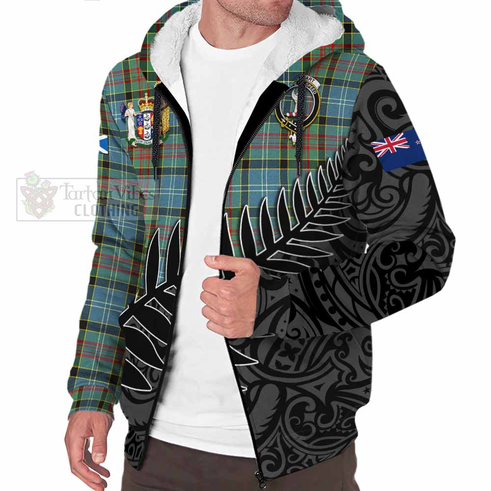 Tartan Vibes Clothing Cathcart Crest Tartan Sherpa Hoodie with New Zealand Silver Fern Half Style