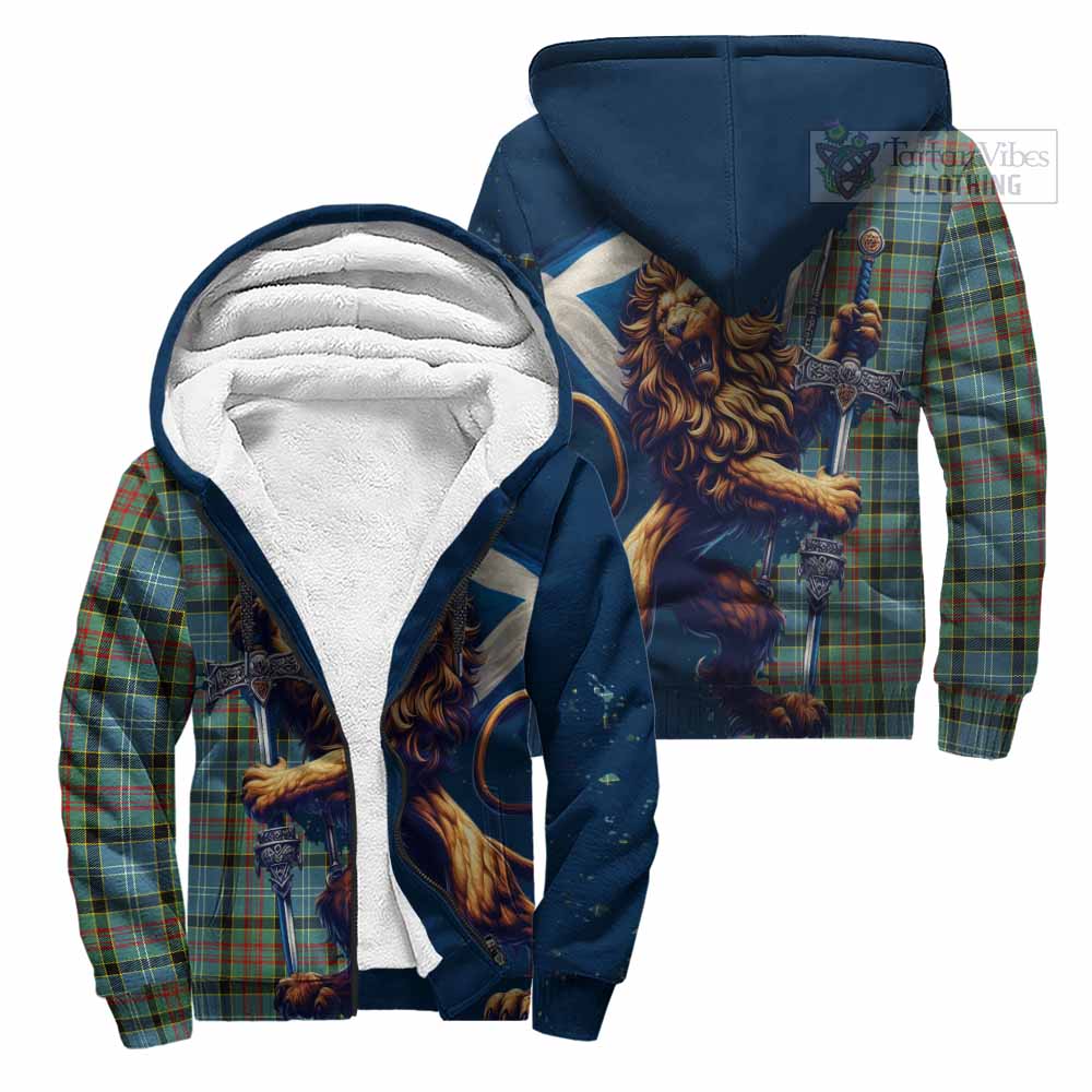 Tartan Vibes Clothing Cathcart Tartan Family Crest Sherpa Hoodie with Scottish Majestic Lion