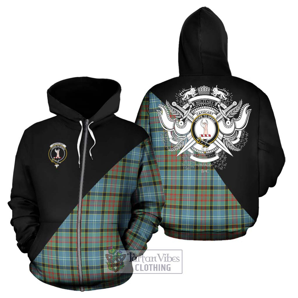 Cathcart Tartan Hoodie with Family Crest and Military Logo Style - Tartanvibesclothing Shop