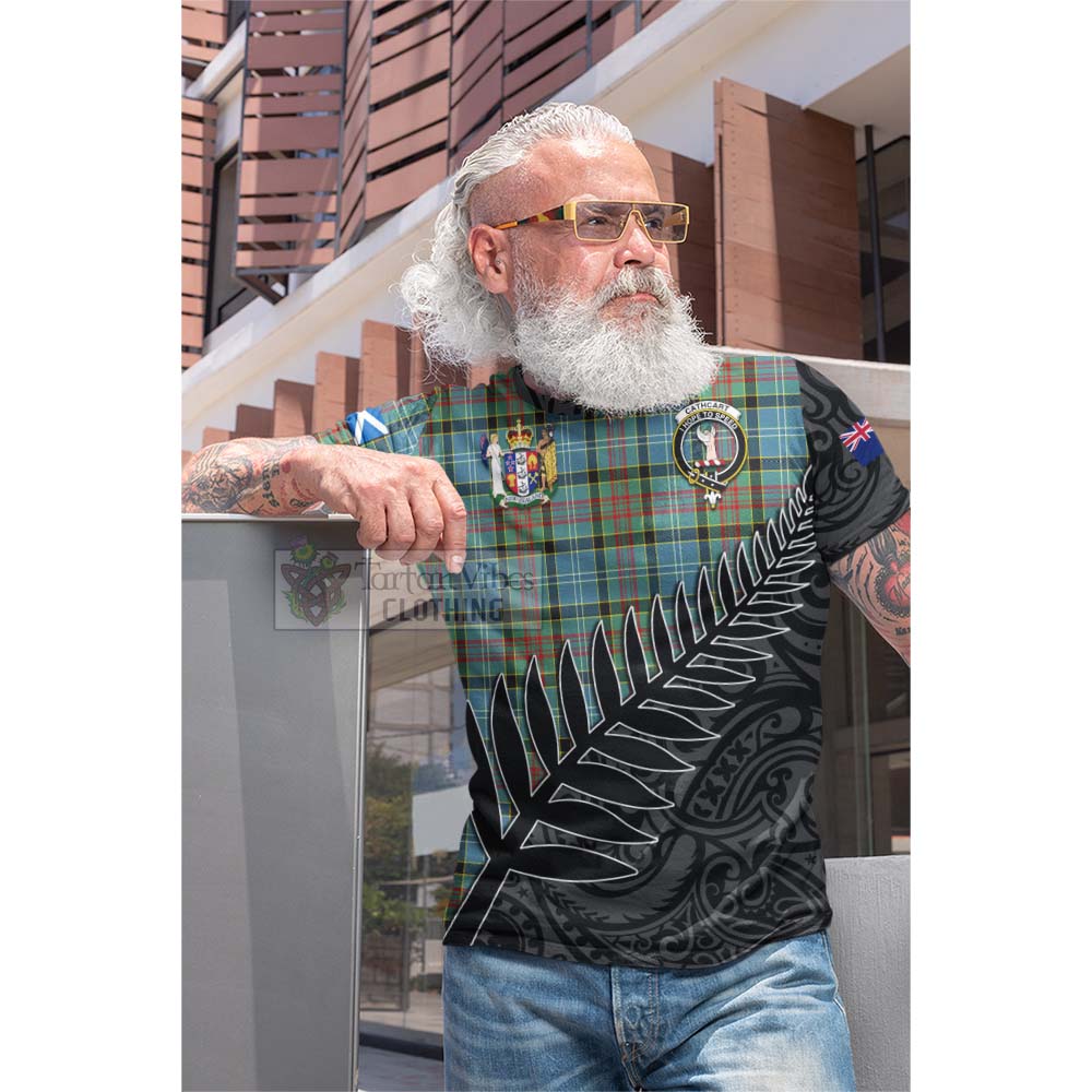 Tartan Vibes Clothing Cathcart Crest Tartan Cotton T-shirt with New Zealand Silver Fern Half Style