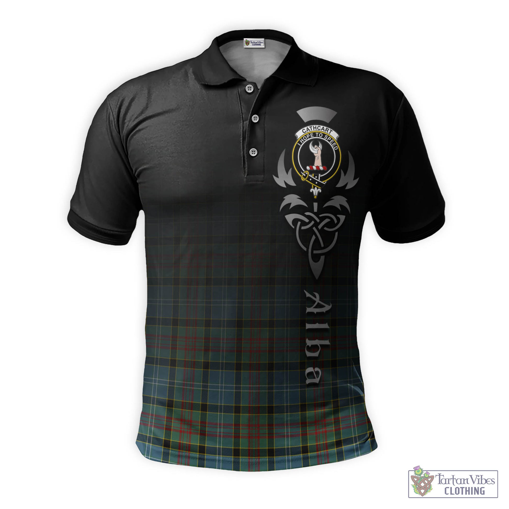 Tartan Vibes Clothing Cathcart Tartan Polo Shirt Featuring Alba Gu Brath Family Crest Celtic Inspired