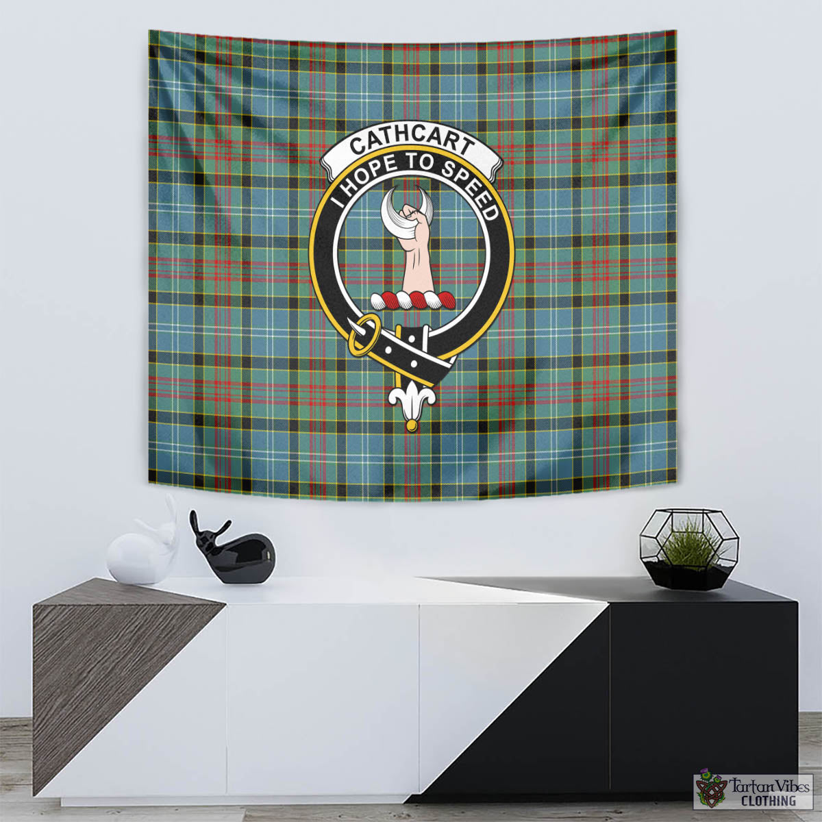 Tartan Vibes Clothing Cathcart Tartan Tapestry Wall Hanging and Home Decor for Room with Family Crest