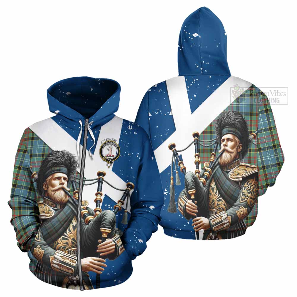 Tartan Vibes Clothing Cathcart Tartan Hoodie with Family Crest Scottish Bagpiper Vibes