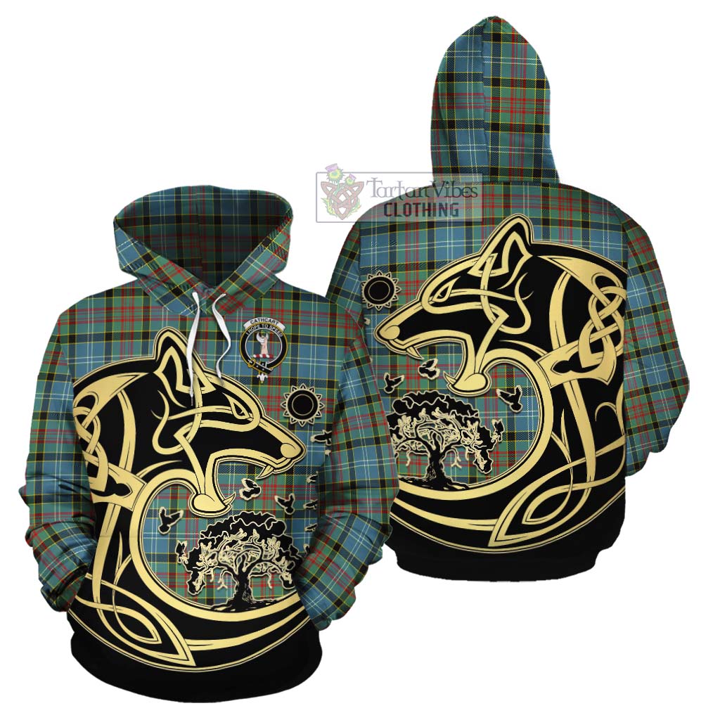 Tartan Vibes Clothing Cathcart Tartan Cotton Hoodie with Family Crest Celtic Wolf Style