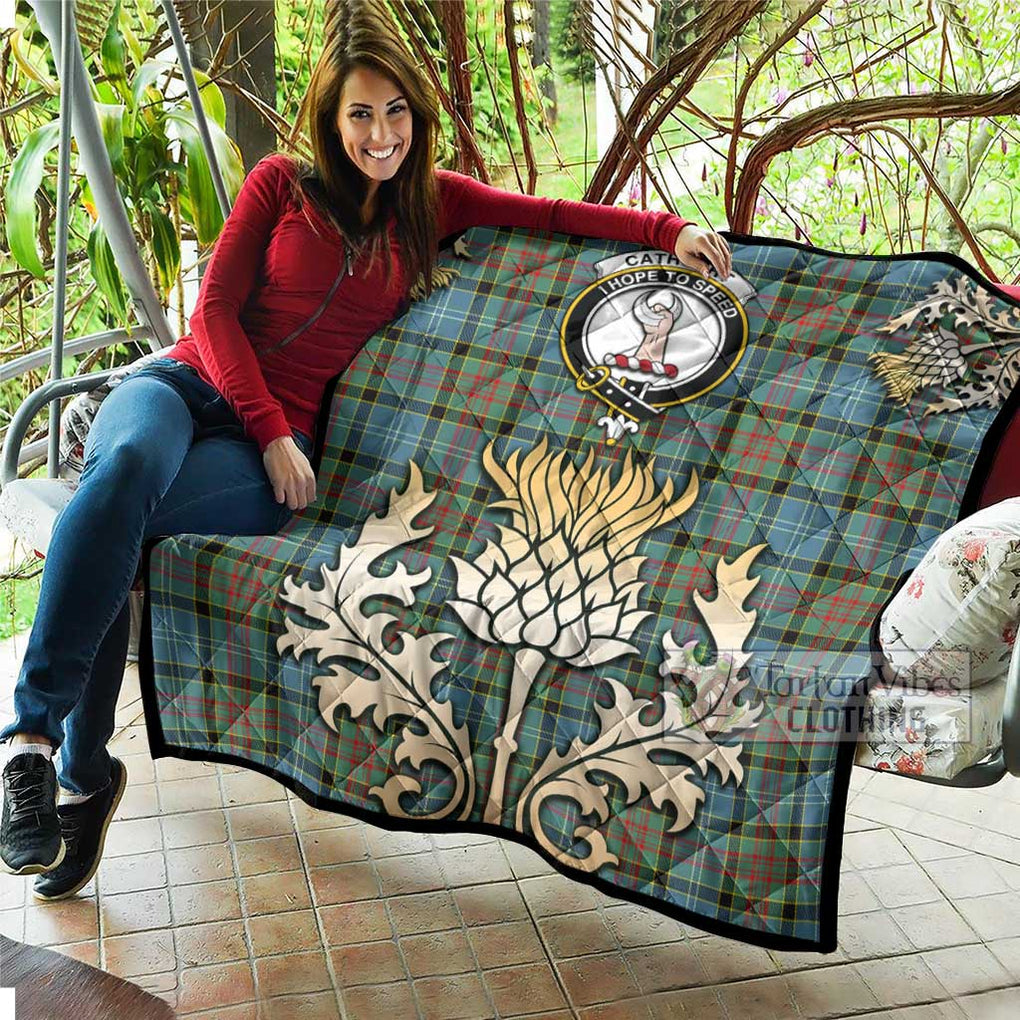 Tartan Vibes Clothing Cathcart Tartan Quilt with Family Crest and Golden Thistle Style