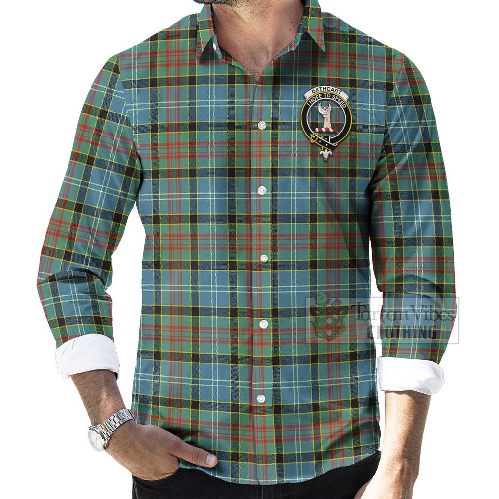 Tartan Vibes Clothing Cathcart Tartan Long Sleeve Button Shirt with Family Crest and Bearded Skull Holding Bottles of Whiskey