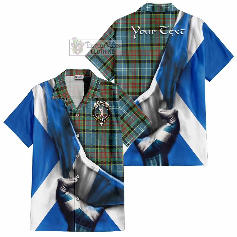 Tartan Vibes Clothing Cathcart Tartan Short Sleeve Button Shirt with Family Crest Scotland Patriotic Style