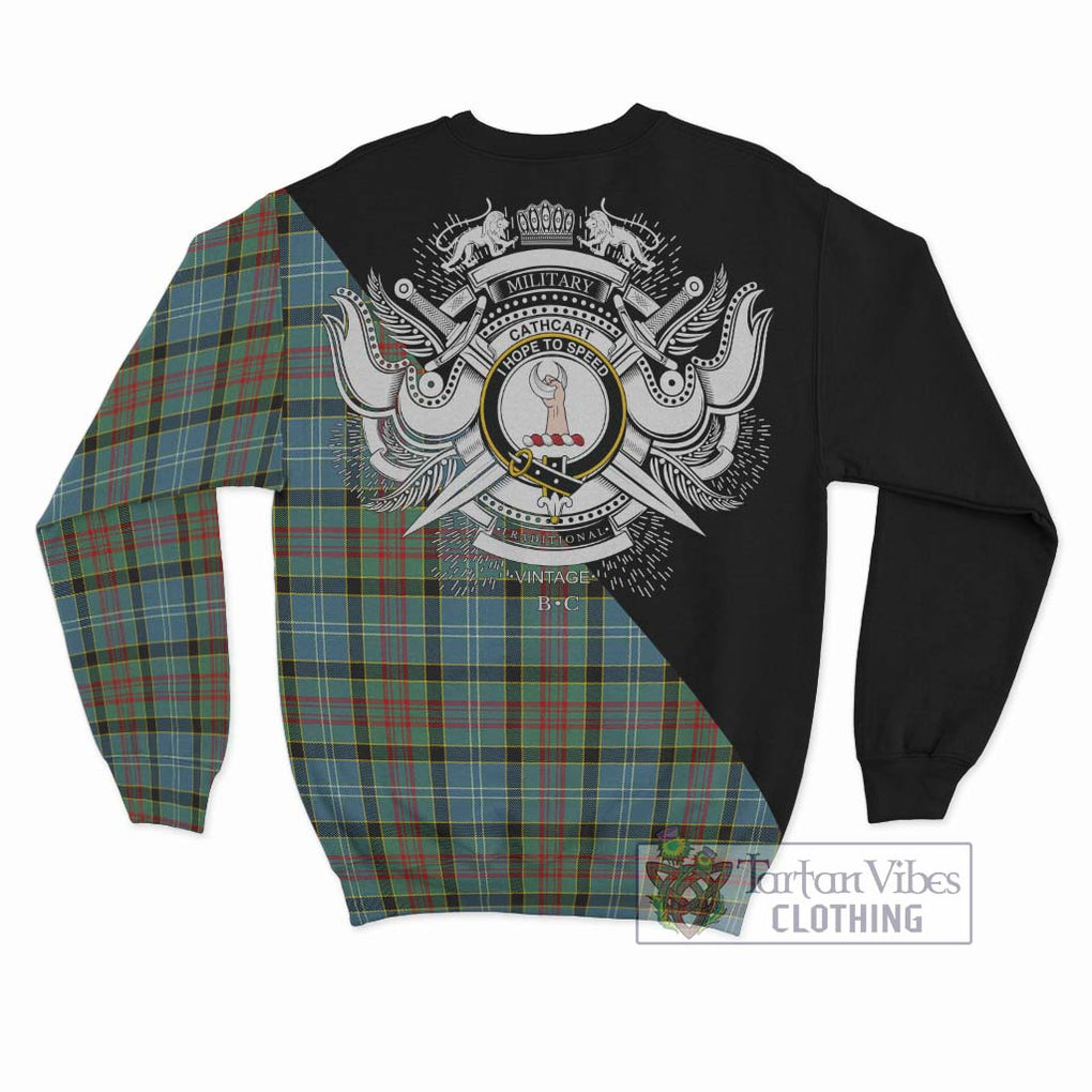 Cathcart Tartan Sweatshirt with Family Crest and Military Logo Style - Tartanvibesclothing Shop