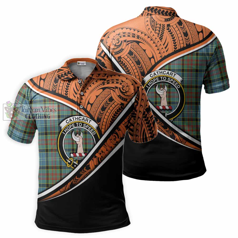 Tartan Vibes Clothing Cathcart Crest Tartan Polo Shirt with Maori Tattoo Style - Orange Version