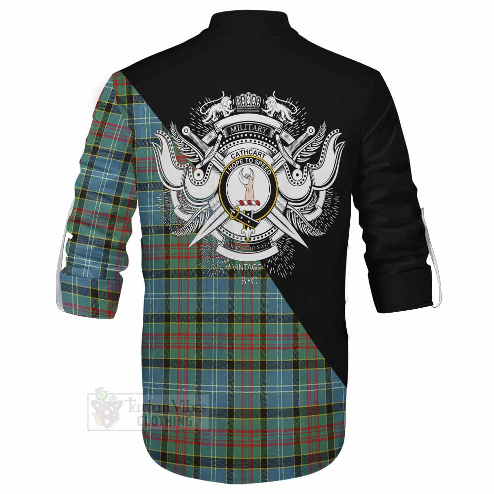 Tartan Vibes Clothing Cathcart Tartan Ghillie Kilt Shirt with Family Crest and Military Logo Style