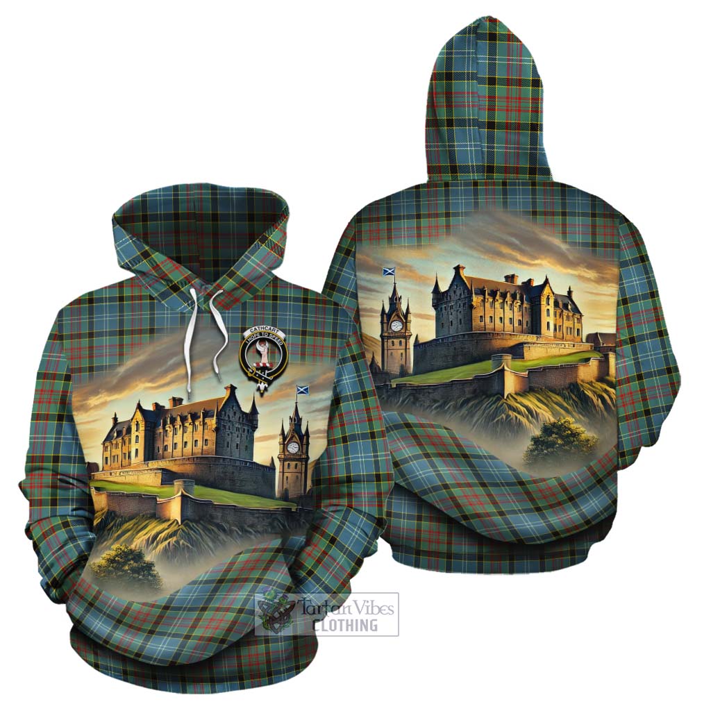 Cathcart Tartan Family Crest Cotton Hoodie with Scottish Ancient Castle Style - Tartan Vibes Clothing