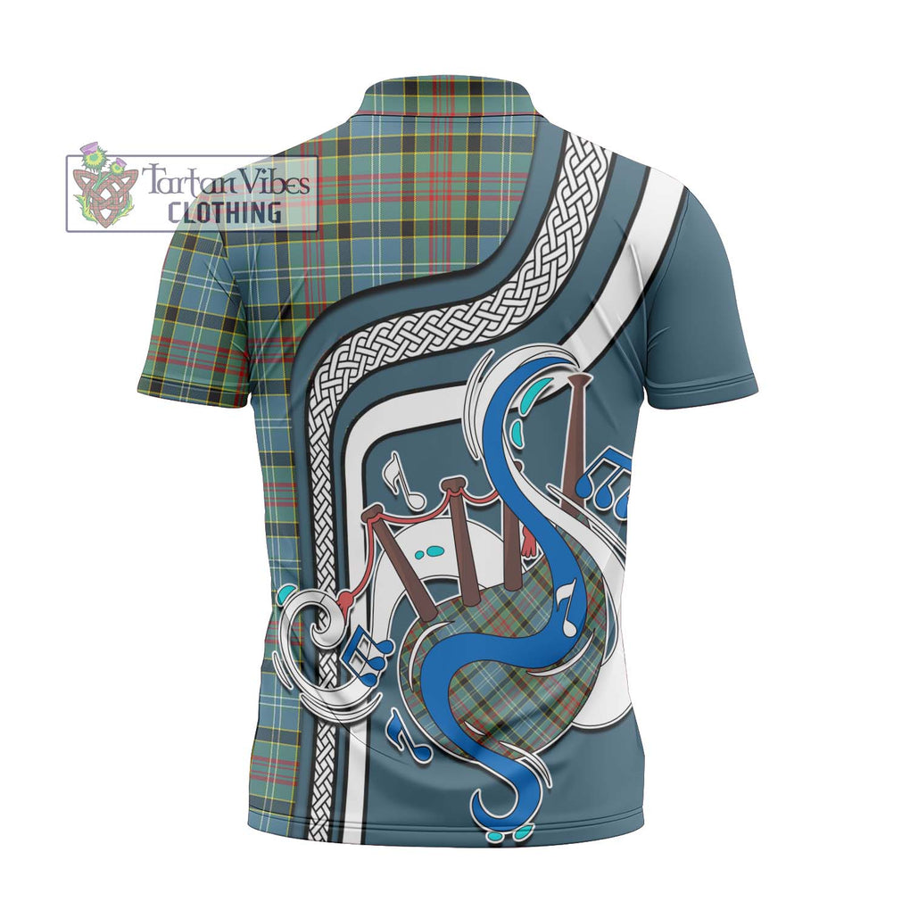 Cathcart Tartan Zipper Polo Shirt with Epic Bagpipe Style - Tartanvibesclothing Shop