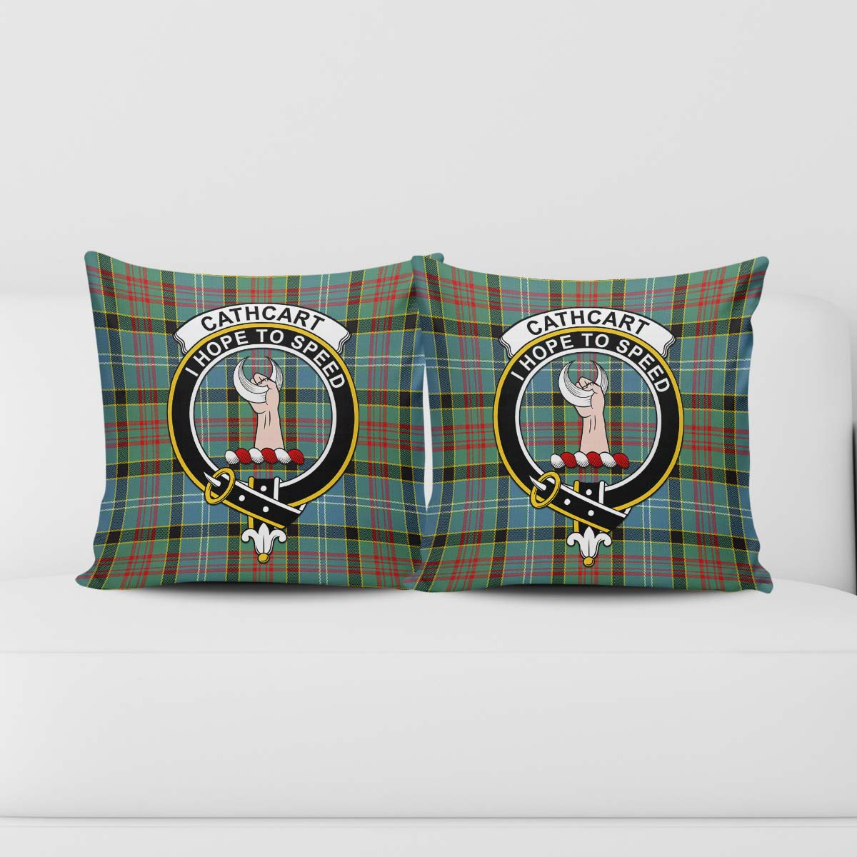 Cathcart Tartan Pillow Cover with Family Crest - Tartanvibesclothing