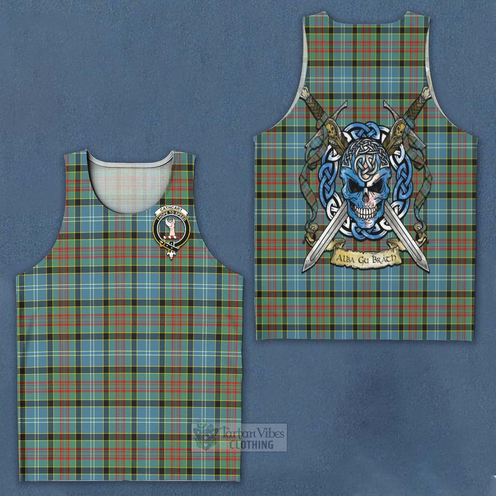 Tartan Vibes Clothing Cathcart Tartan Men's Tank Top with Family Crest Celtic Skull Style