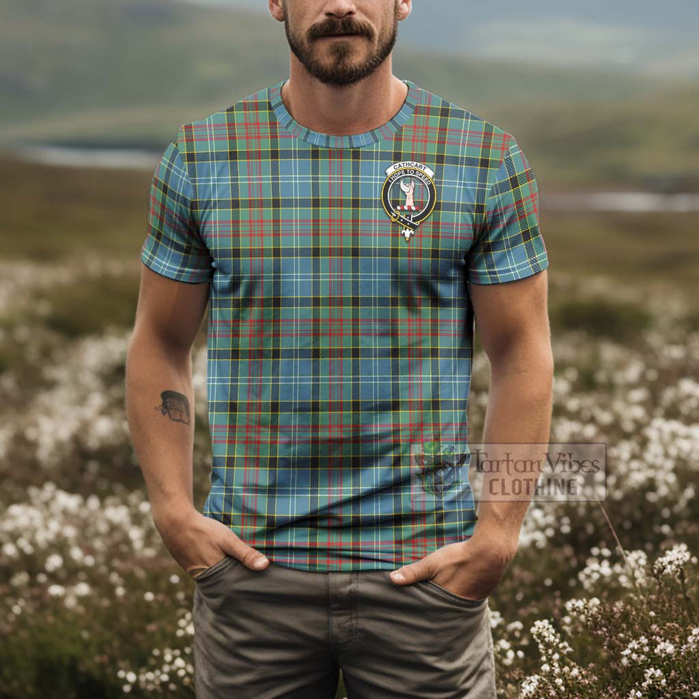 Tartan Vibes Clothing Cathcart Tartan T-Shirt with Family Crest and Bearded Skull Holding Bottles of Whiskey