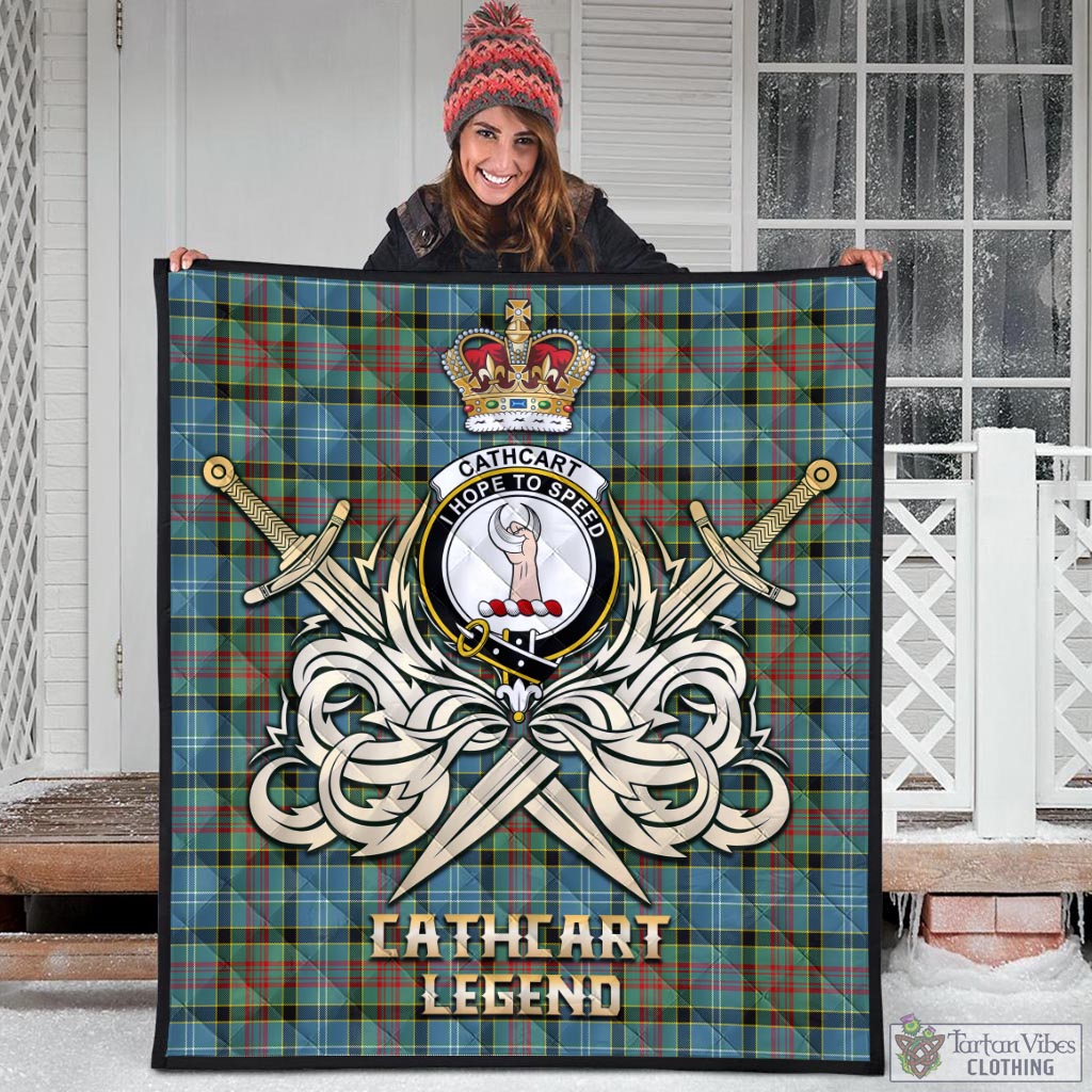 Tartan Vibes Clothing Cathcart Tartan Quilt with Clan Crest and the Golden Sword of Courageous Legacy