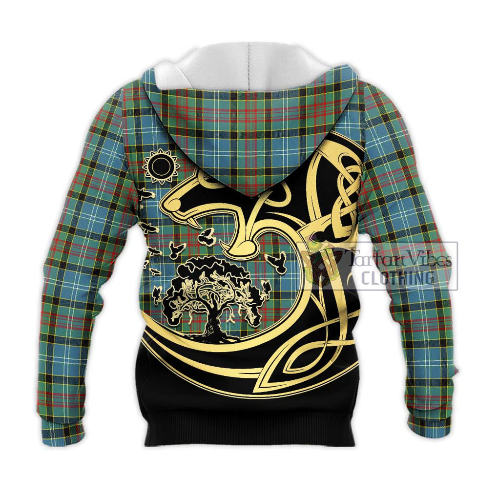 Cathcart Tartan Knitted Hoodie with Family Crest Celtic Wolf Style - Tartan Vibes Clothing