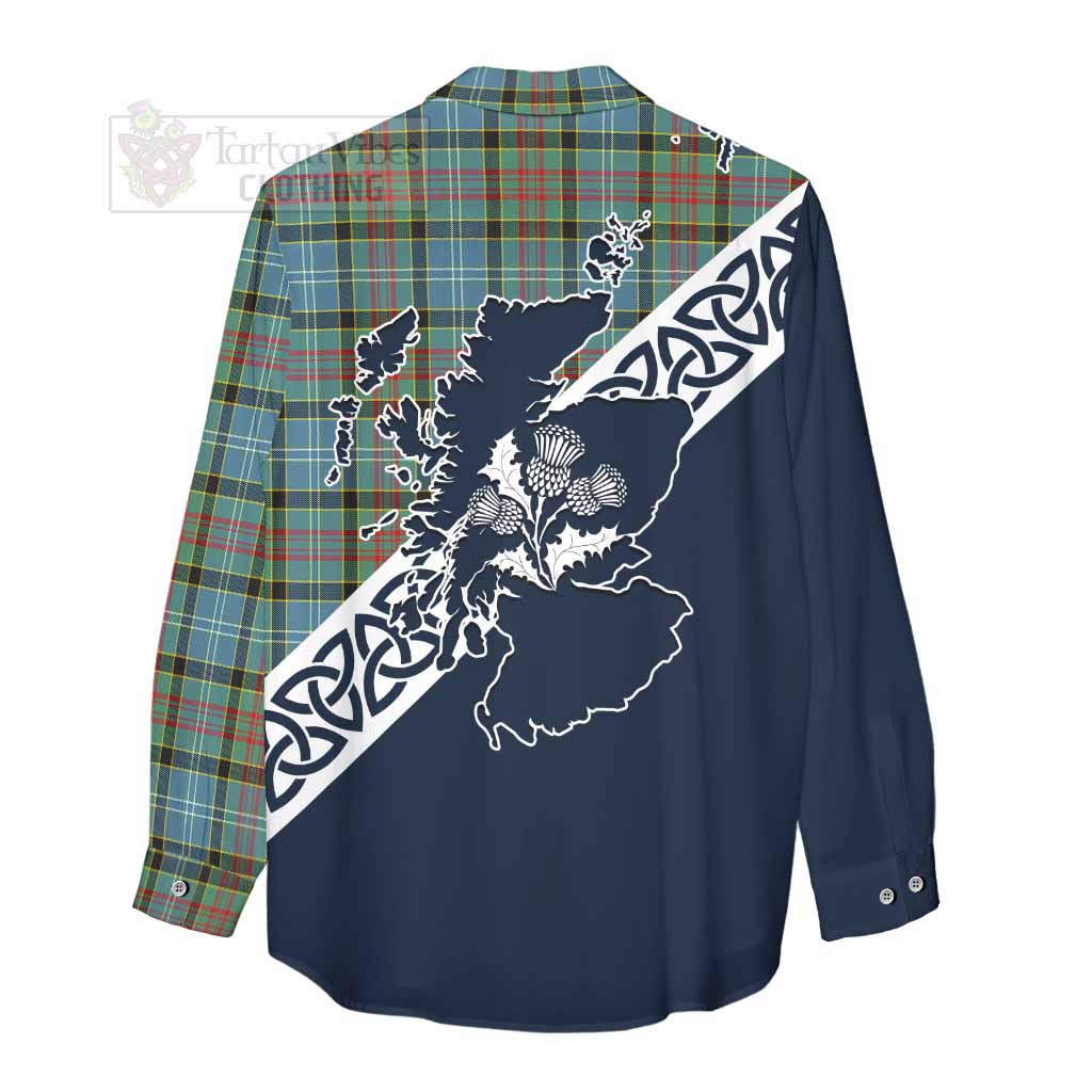 Tartan Vibes Clothing Cathcart Tartan Women's Casual Shirt Featuring Thistle and Scotland Map