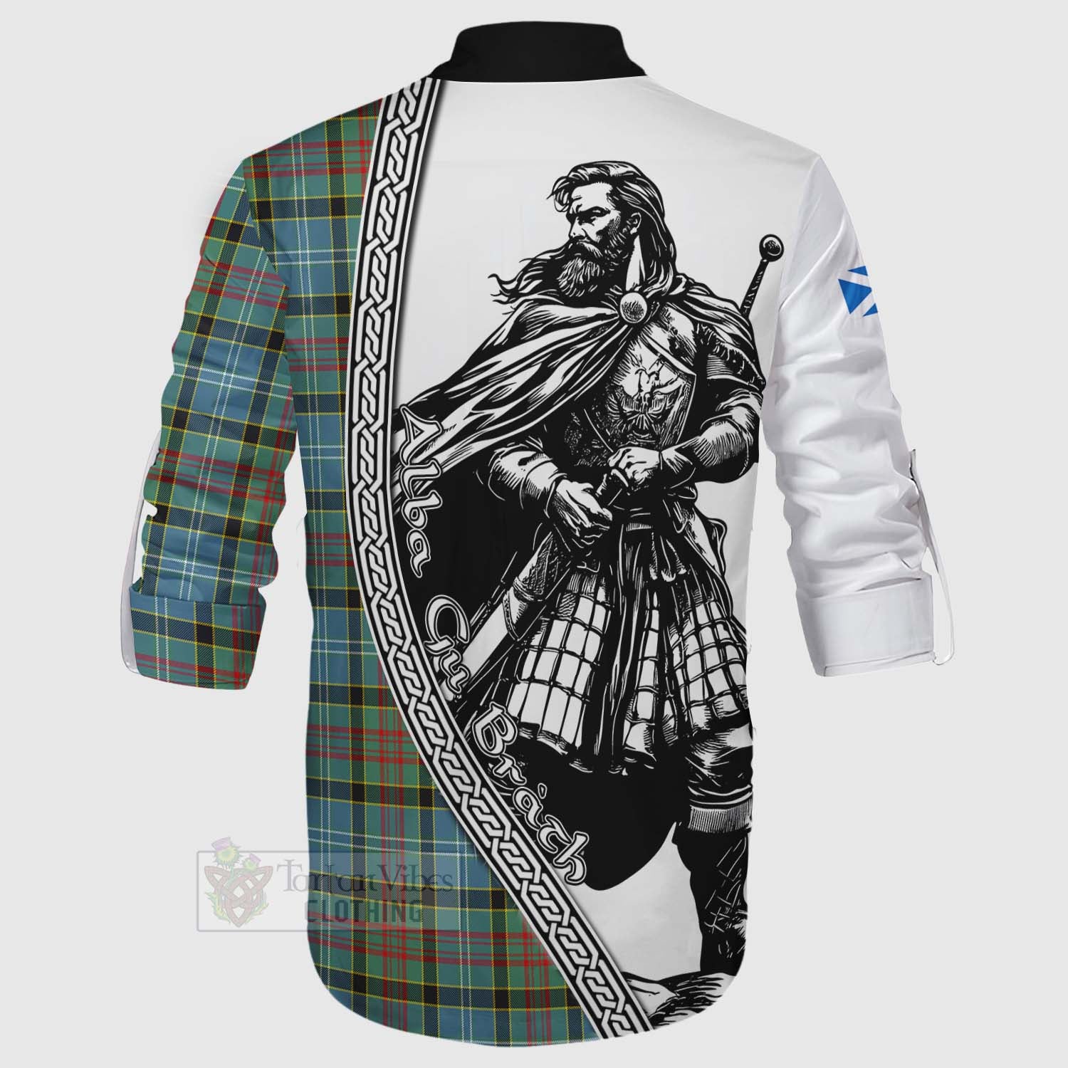 Tartan Vibes Clothing Cathcart Tartan Clan Crest Ghillie Kilt Shirt with Highlander Warrior Celtic Style