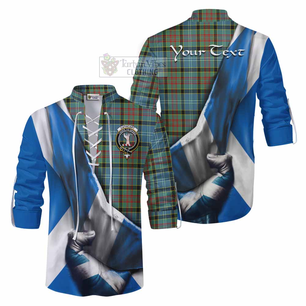 Tartan Vibes Clothing Cathcart Tartan Ghillie Kilt Shirt with Family Crest Scotland Patriotic Style