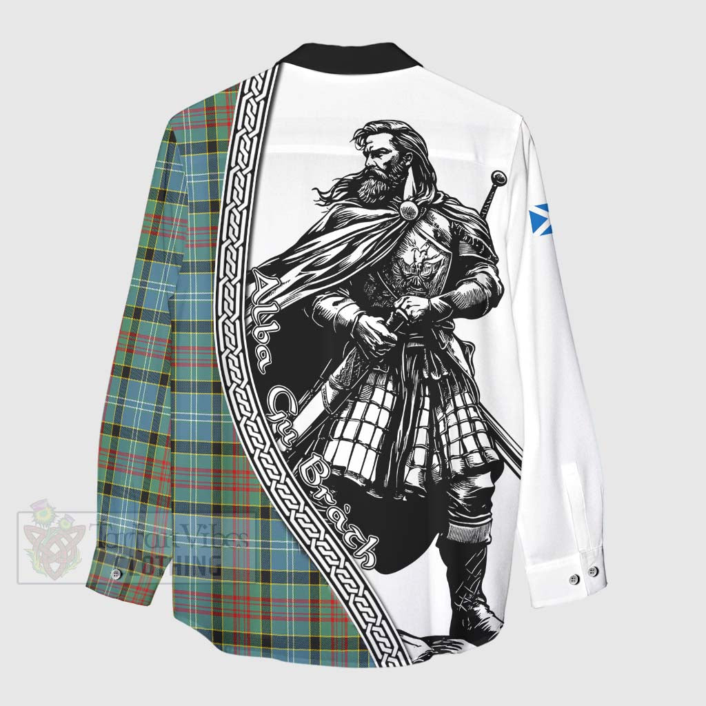 Tartan Vibes Clothing Cathcart Tartan Clan Crest Women's Casual Shirt with Highlander Warrior Celtic Style