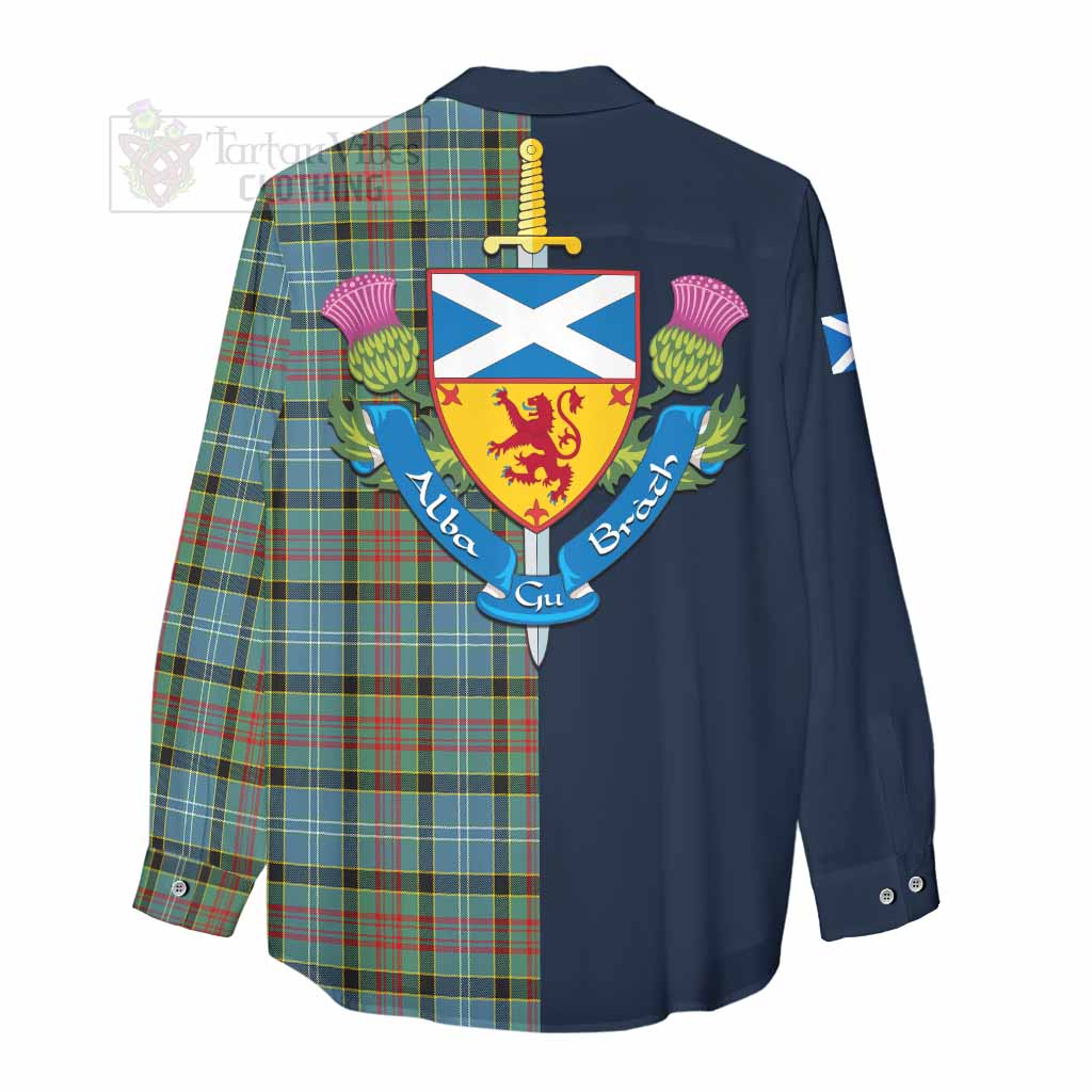 Tartan Vibes Clothing Cathcart Tartan Women's Casual Shirt Alba with Scottish Lion Royal Arm Half Style