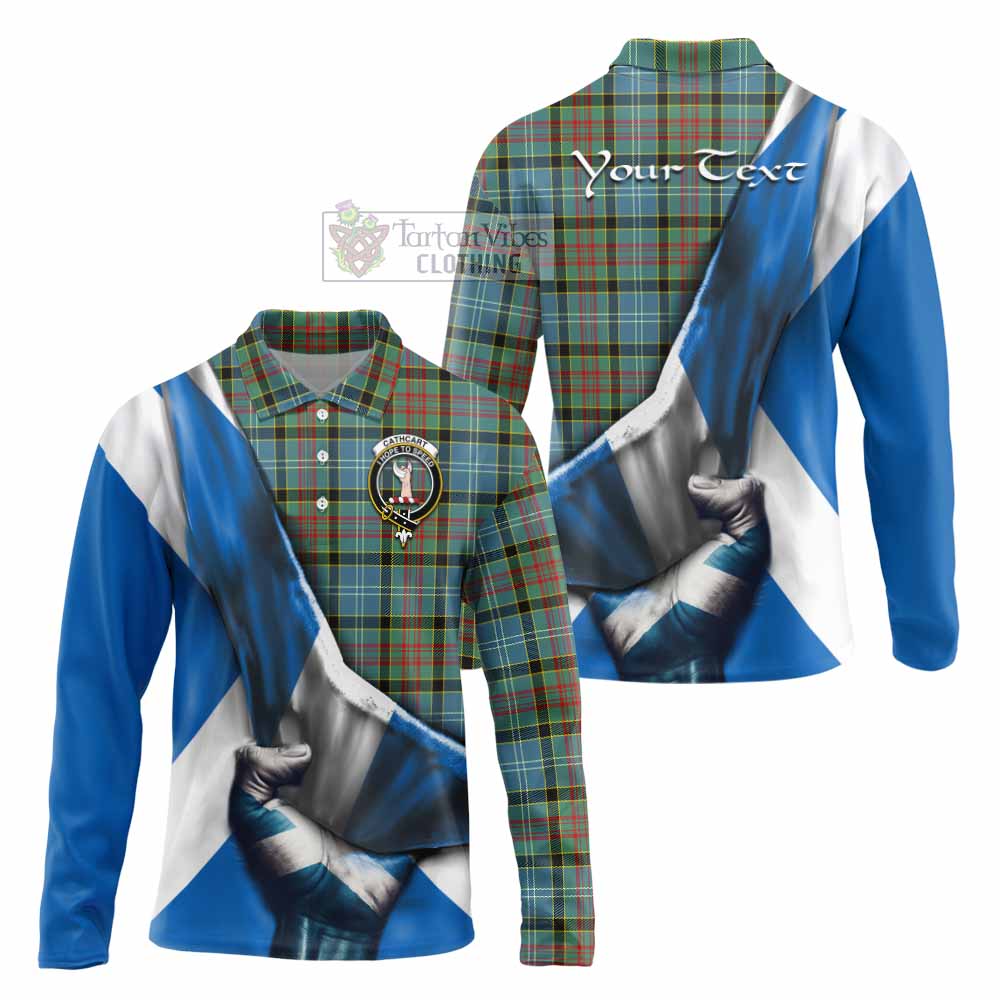 Tartan Vibes Clothing Cathcart Tartan Long Sleeve Polo Shirt with Family Crest Scotland Patriotic Style