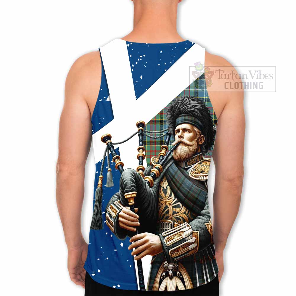 Cathcart Tartan Men's Tank Top with Family Crest Scottish Bagpiper Vibes