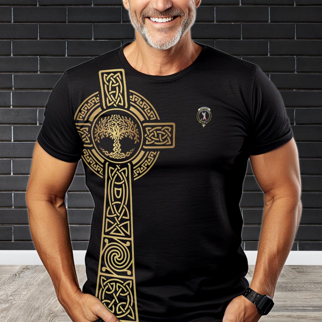 Cathcart Clan Mens T-Shirt with Golden Celtic Tree Of Life - Tartanvibesclothing