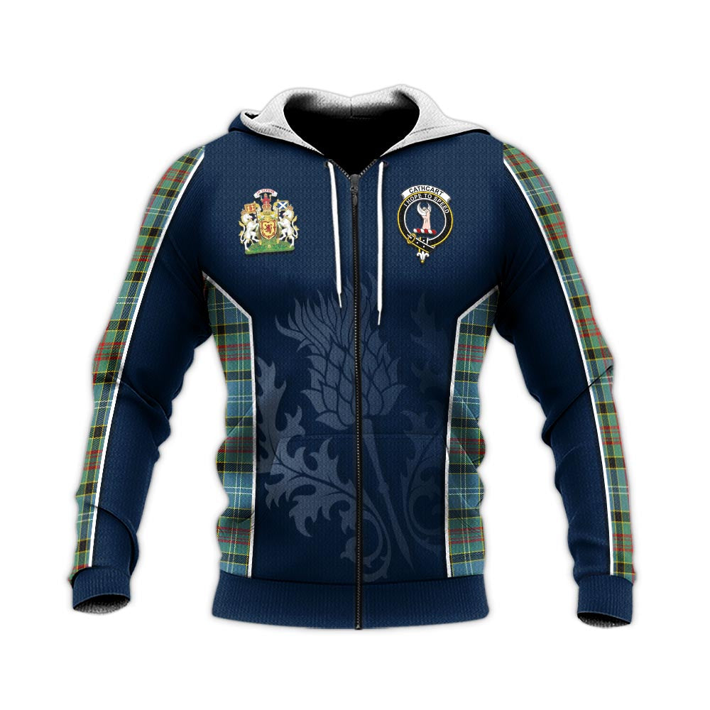 Tartan Vibes Clothing Cathcart Tartan Knitted Hoodie with Family Crest and Scottish Thistle Vibes Sport Style