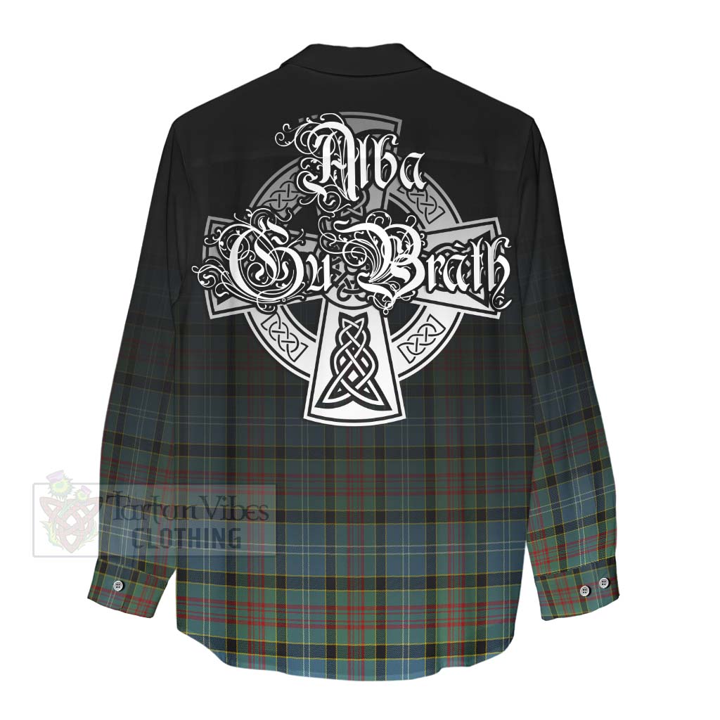 Tartan Vibes Clothing Cathcart Tartan Women's Casual Shirt Featuring Alba Gu Brath Family Crest Celtic Inspired