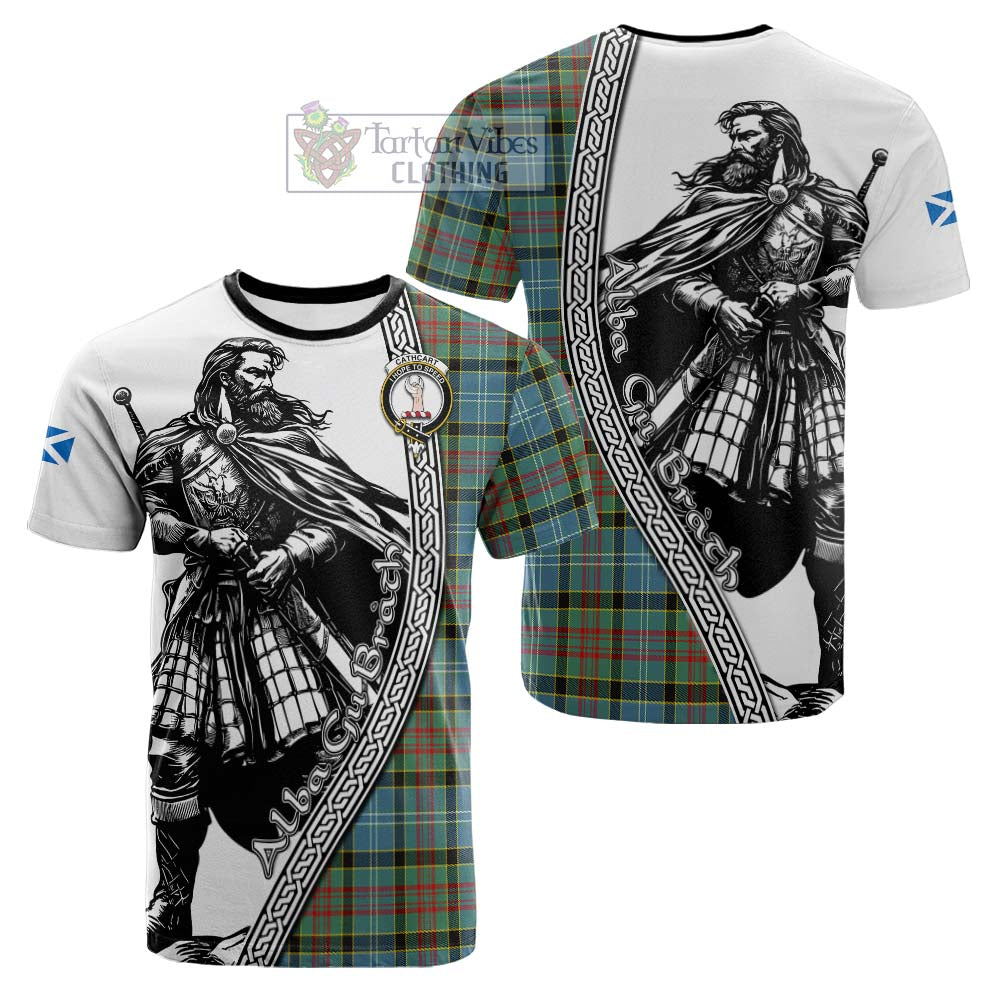 Cathcart Tartan Clan Crest Cotton T-shirt with Highlander Warrior Celtic Style