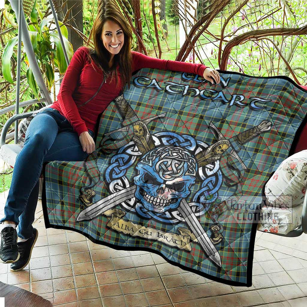 Tartan Vibes Clothing Cathcart Tartan Quilt with Celtic Skull Alba Gu Brath Style