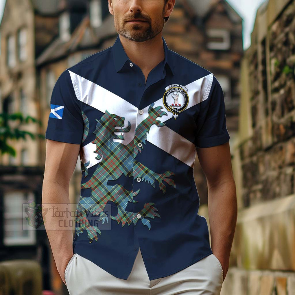 Tartan Vibes Clothing Cathcart Tartan Lion Rampant Short Sleeve Button Shirt – Proudly Display Your Heritage with Alba Gu Brath and Clan Name