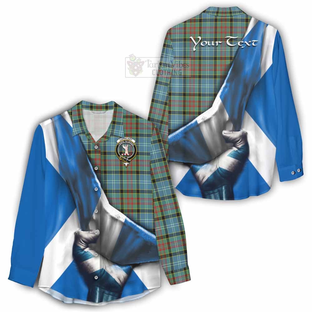 Tartan Vibes Clothing Cathcart Tartan Women's Casual Shirt with Family Crest Scotland Patriotic Style