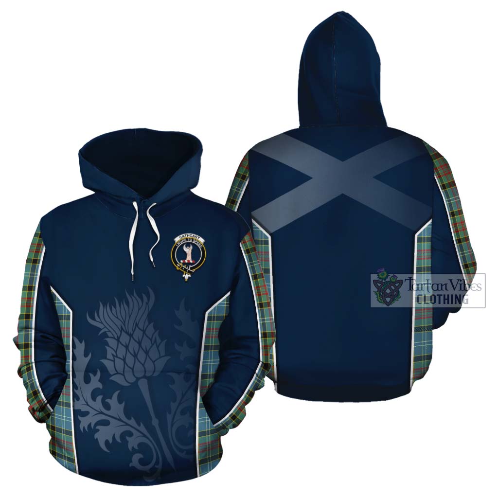 Tartan Vibes Clothing Cathcart Tartan Cotton Hoodie with Family Crest and Scottish Thistle Vibes Sport Style