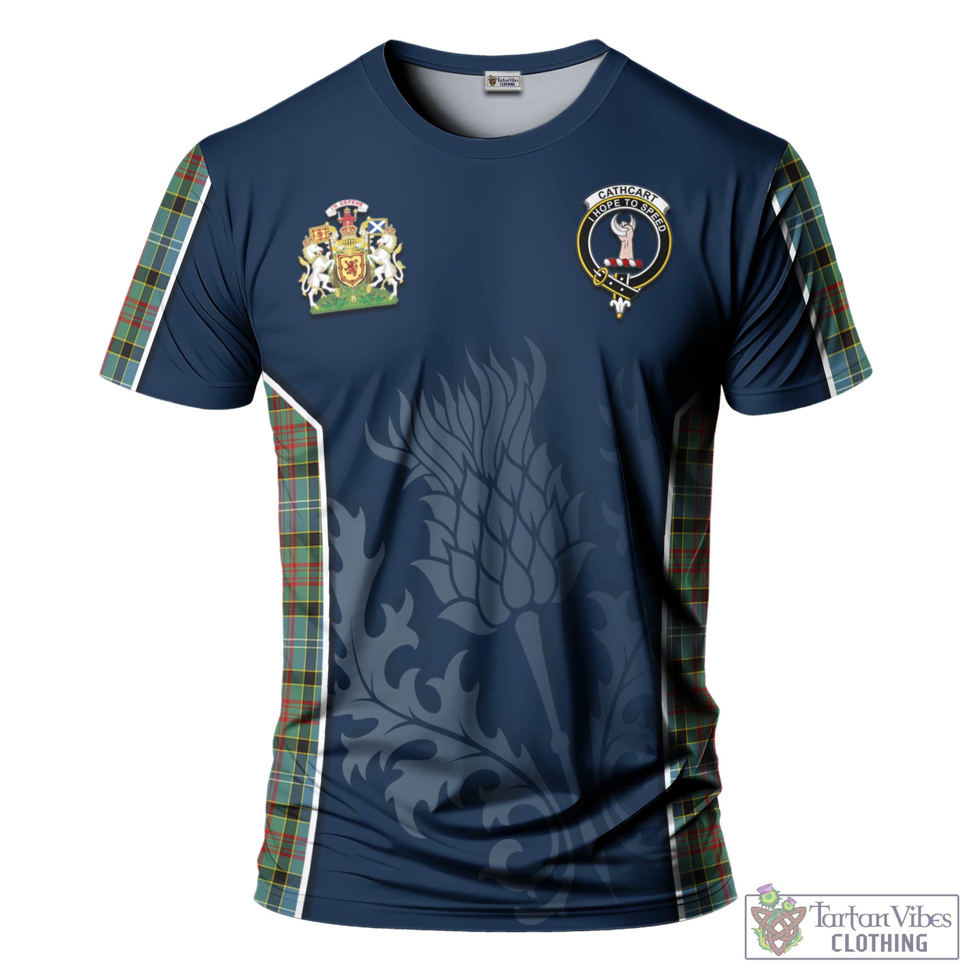 Tartan Vibes Clothing Cathcart Tartan T-Shirt with Family Crest and Scottish Thistle Vibes Sport Style