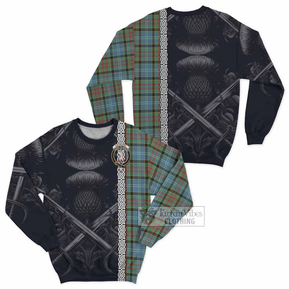 Tartan Vibes Clothing Cathcart Tartan Sweatshirt with Family Crest Cross Sword Thistle Celtic Vibes