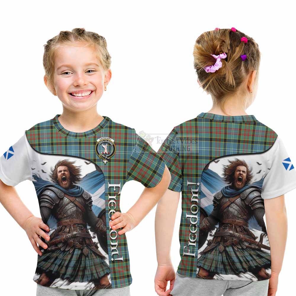 Tartan Vibes Clothing Cathcart Crest Tartan Kid T-Shirt Inspired by the Freedom of Scottish Warrior